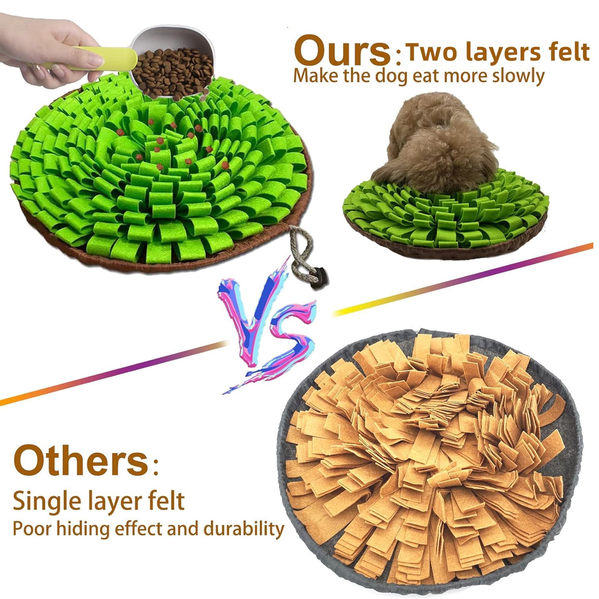 Pet Snuffle Mat: Interactive puzzle toy for dogs/cats/rabbits/guinea pigs. Slow feeder, mental stimulator, stress relief. Portable for indoor/outdoor use. Green.