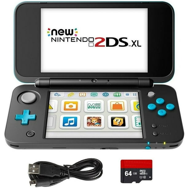 New Nintendo 2ds Xl 4 Items Bundle New Nintendo 2ds Xl Black Turquoise Console Usb Sync Charge Usb Cable And Micro Sd Card 64gb Walmart Com