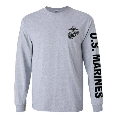 Marines Logo Shirt - Marines Military Branch On Long Sleeve T-Shirt, with Chest Logo