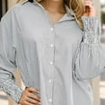 thumbnail image 3 of Weardear Women's Blouse Smocked Cuffed Striped Boyfriend Shirt With Pocket Casual Collar Long Sleeve Blouse Tops For Pocket Shirred, 3 of 6