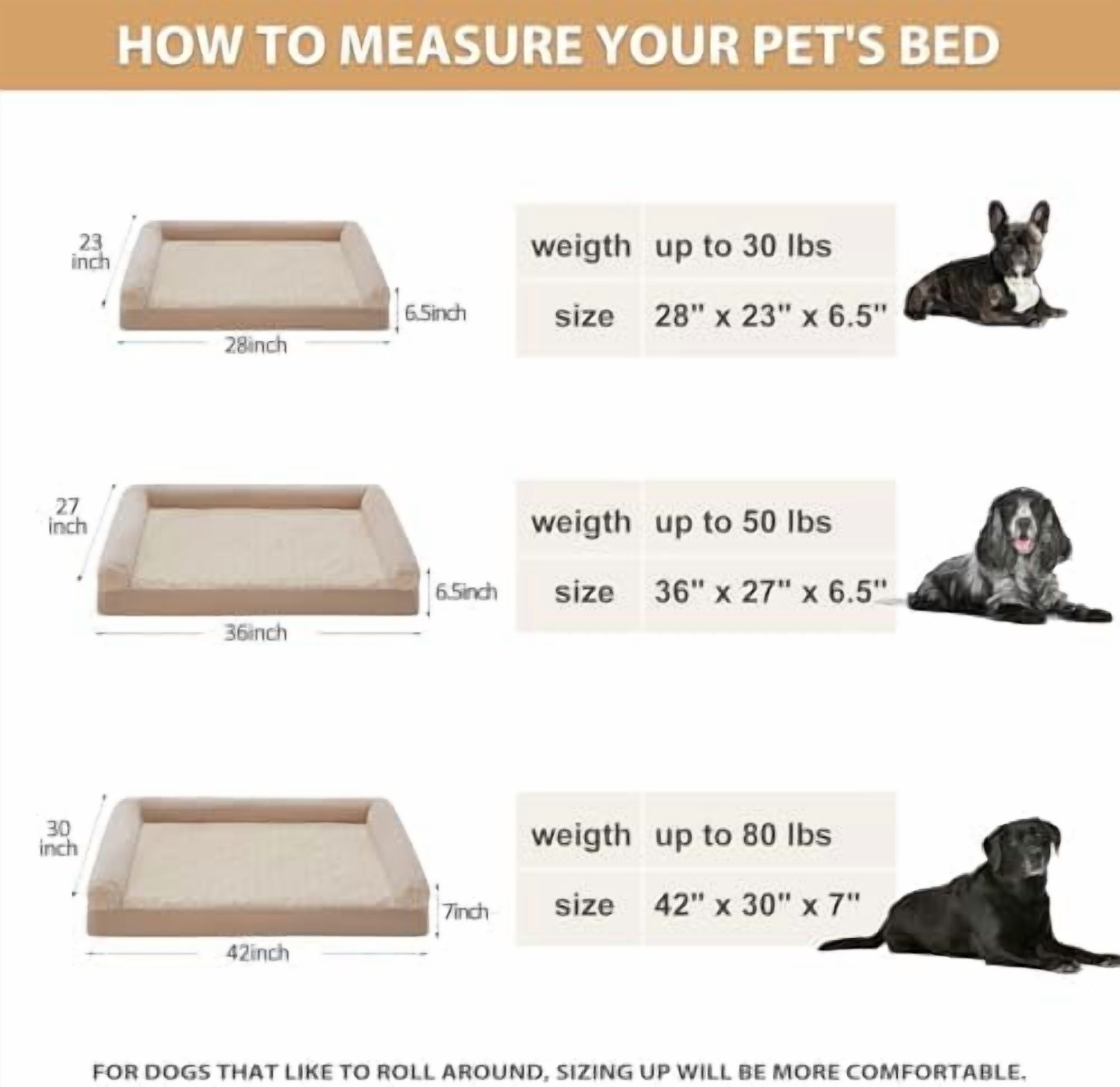 Dog Beds for Large Dogs, Orthopedic Dog Bed for Medium Large Dogs,Big Waterproof Couch Pet Bed with Removable Washable Cover Beige,42"L x 30"W x 7"Th