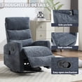 thumbnail image 5 of Manual Recliner for Living Room, Holaki Fabric Rocker Recliner with Massage and Heat, Adjustable Modern 360° Swivel Rocker Recliner Chair for Adults, Single Recliner Chair for Bedroom Nursery, Blue, 5 of 6