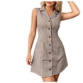 thumbnail image 2 of Pounoo Women's Mini Dresses Sleeveless Collared Gingham Plaid Back Tie Dresses Picnic Style Casual Outings Lightweight Slim Fit Dresses Gift, 2 of 6