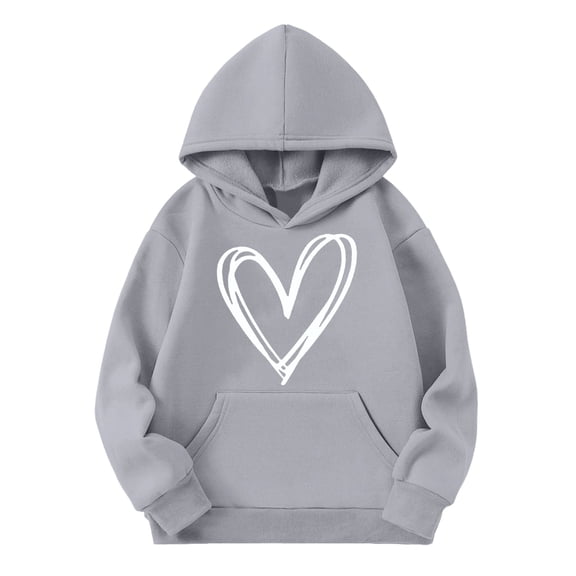 YunPes Youth Boys Hooded Fleece Sweatshirt Heart Graphic Print Design Comfy Oversized Pullover Tops Teen Girls Cute Fashion Clothes