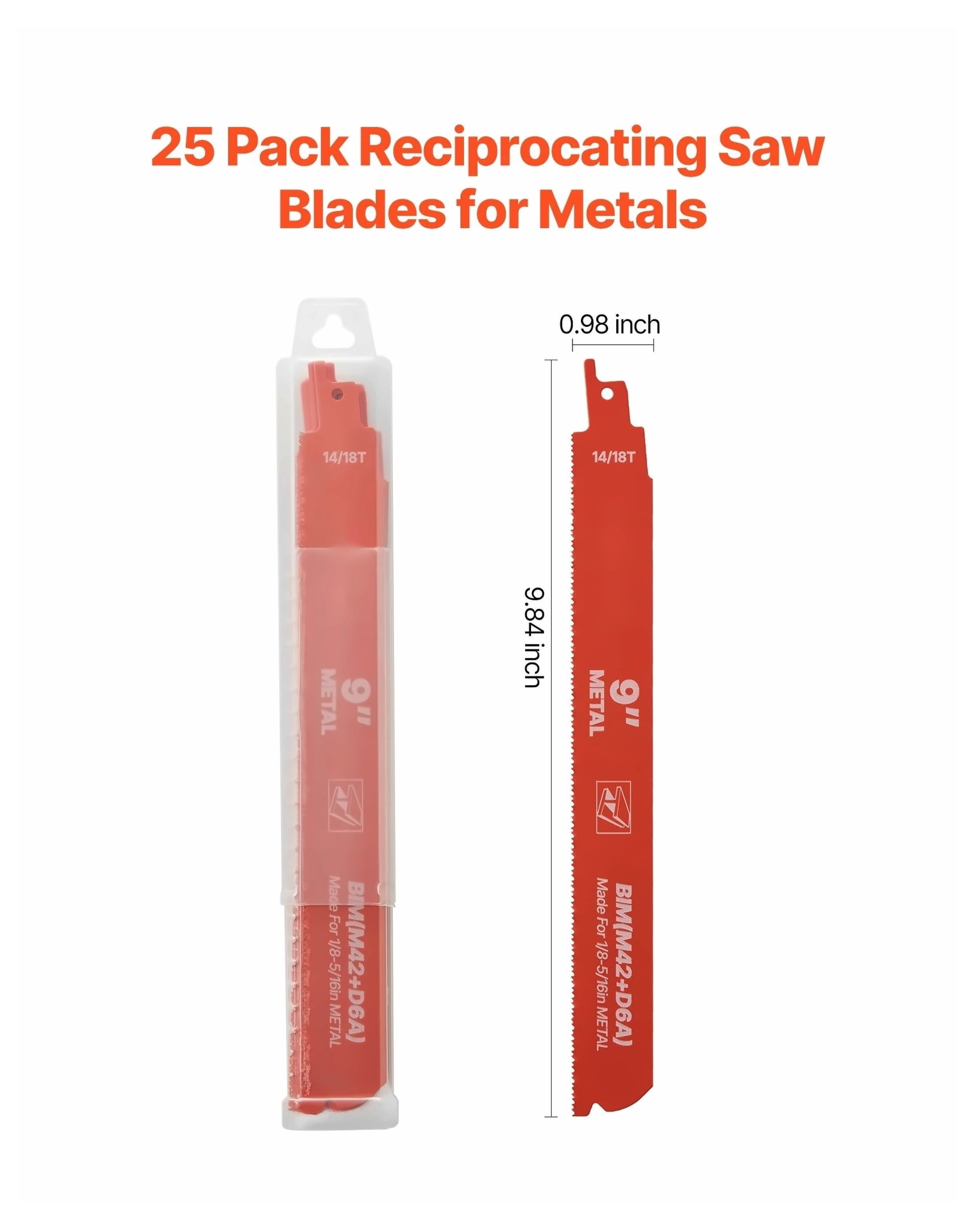 Reciprocating Saw Blades, 25 Pack, 14/18 TPI Bi-Metal Reciprocating Saw Blade Set with Universal Shank, Sharp Teeth for Fast and Smooth Cuts, for Cutting 1/8-5/16 inch Medium Metals, Orange