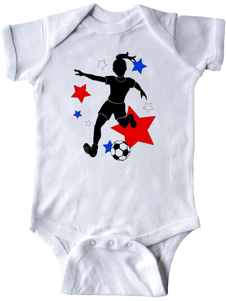 Inktastic Girl Playing Soccer Red White Blue Stars Gift Baby Girl Bodysuit Walmart Com