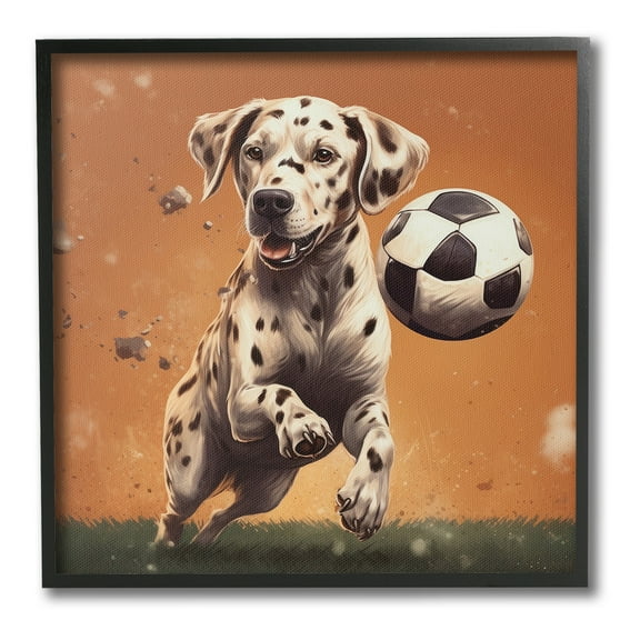 Stupell Industries Dog Playing Soccer Animals & Insects Painting Black Framed Art Print Wall Art, 12 x 12