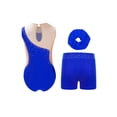 thumbnail image 2 of YiZYiF Girls Dance Figure Skating Performance Costume Gymnastic Ballet Leotard+Shorts+Headwear Set Blue-A 14, 2 of 6