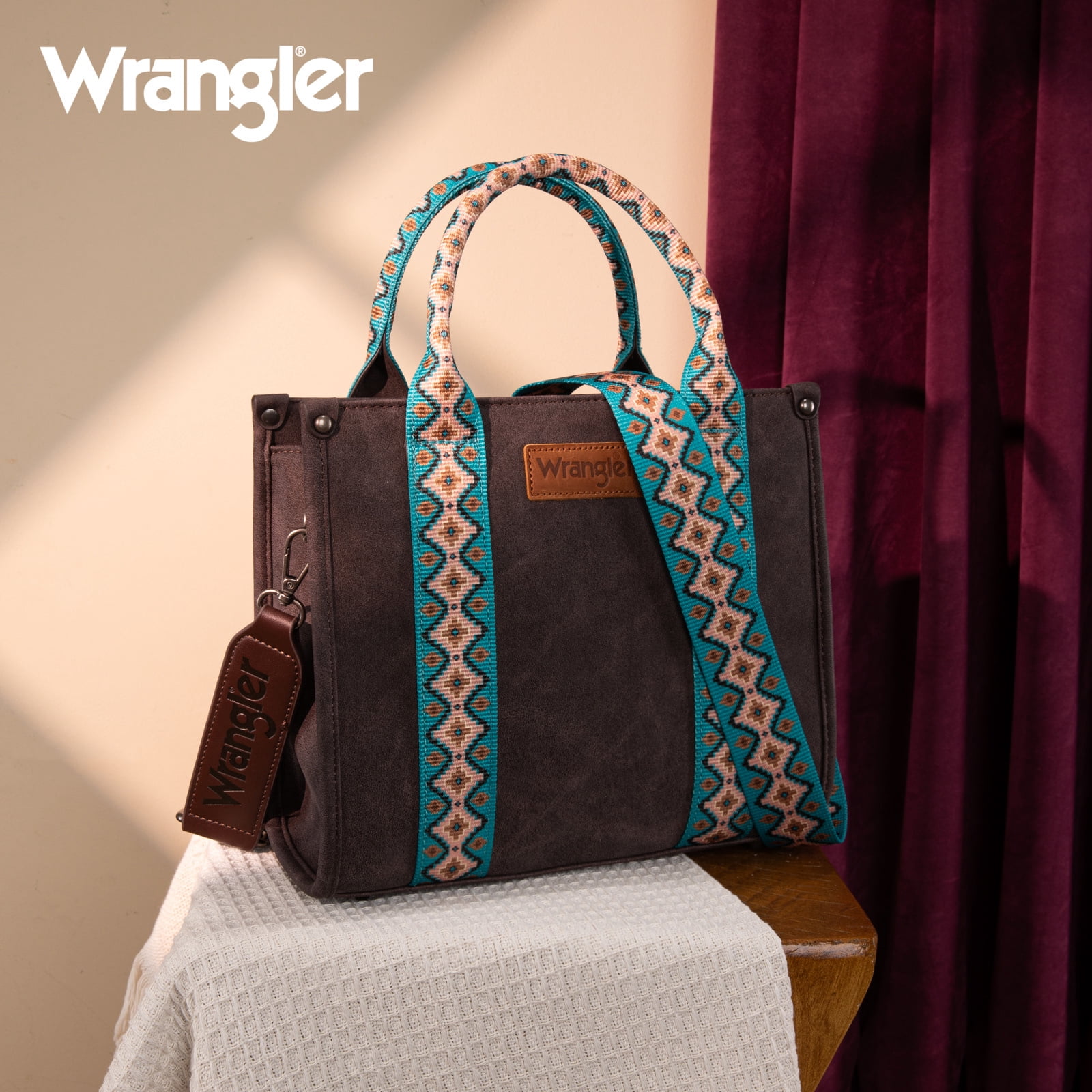 Wrangler Aztec Tote Bag for Women Boho Shoulder Purse, Cf-Turquoise