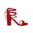 thumbnail image 3 of BLISSFUL STEP Women's Sandals Solid Summer Block Heels Lace up Sandals Red 8, 3 of 7