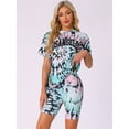 thumbnail image 2 of DARING DIVA Sport Sweatsuit Tie Dye Pullover Top Biker Shorts Pajama Set XL Blue Pink, 2 of 7