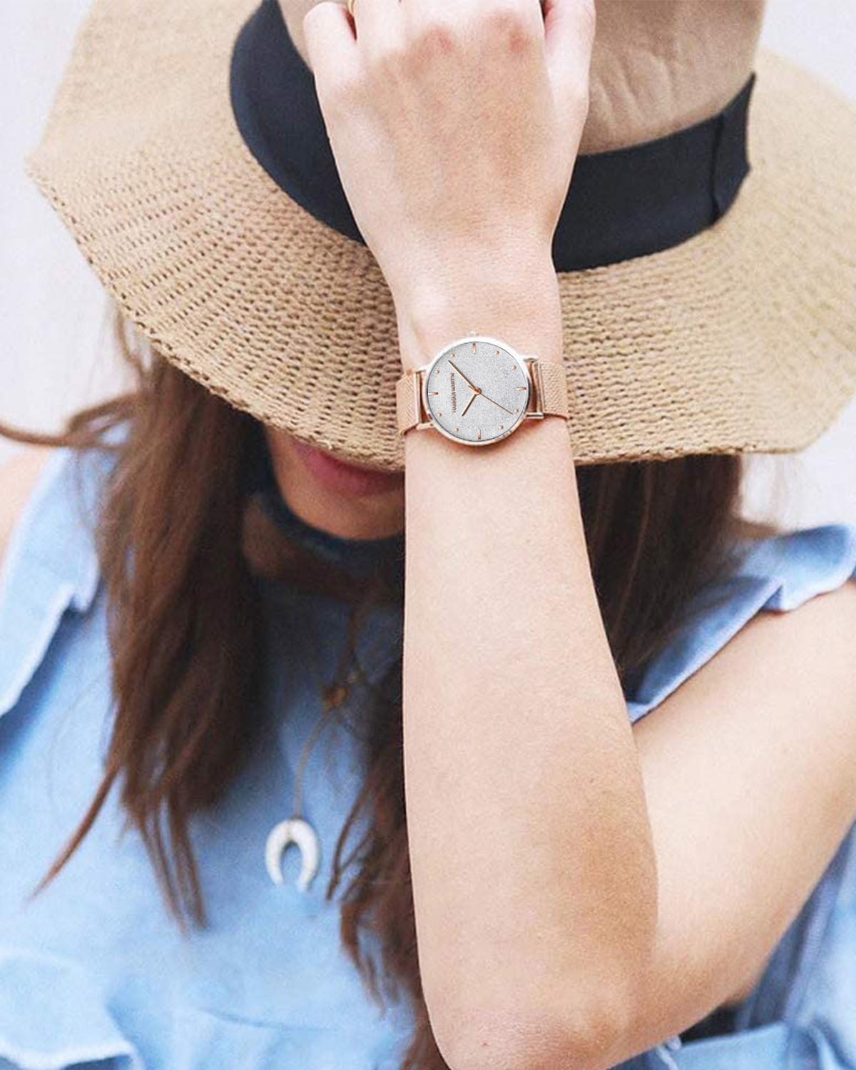 Watches for Women Fashion Quartz Starry Sky Analog Dress Wristwatch Waterproof Stainless Steel Rose Gold Mesh Band Watch