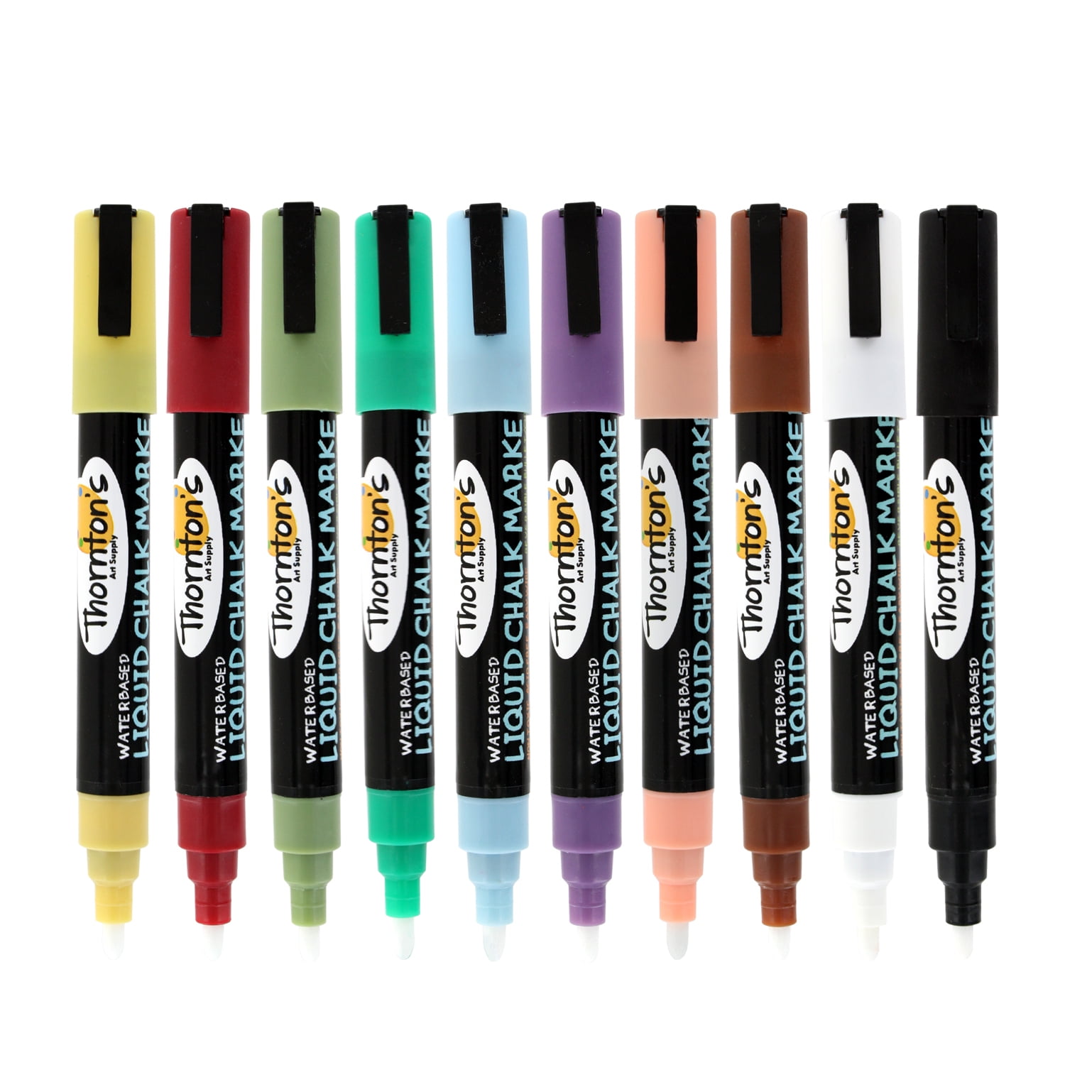 Thornton's Art Supply Liquid Chalk Markers with Reversible Tips, Assorted Earth Tone Colors, Pack of 10