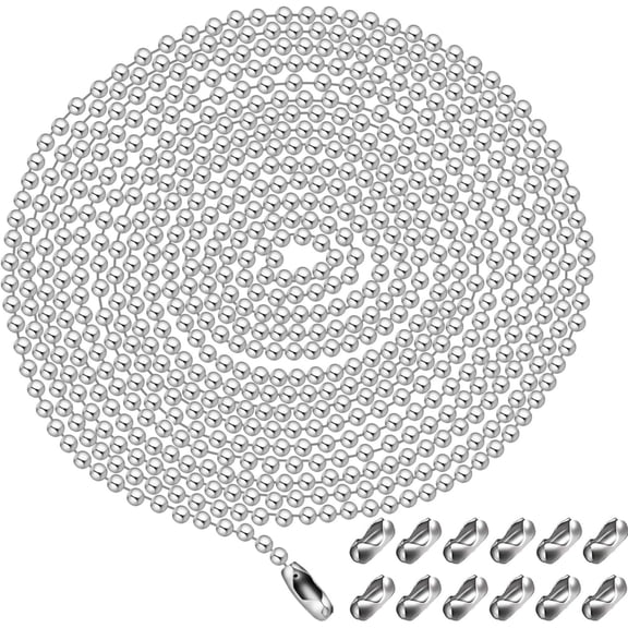 1pcs 4.5mm Beaded Pull Chain Extension with Connector,4m Beaded Roller Chain with 20pcs Matching Connectors,Silver