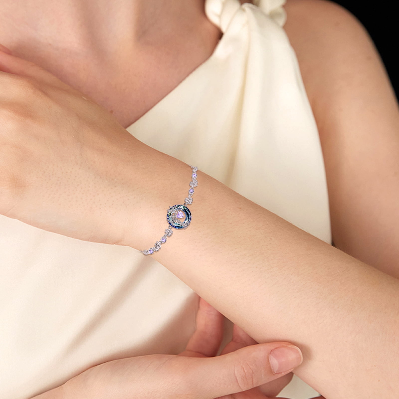 YAFEINI Tree of life Birthstone Bracelet for Women Sterling Silver Tree Jewelry June Birthstone Charm Alexandrite Bracelet Gemstone Anniversary Birthday Mothers Day Gifts for Wife Mom