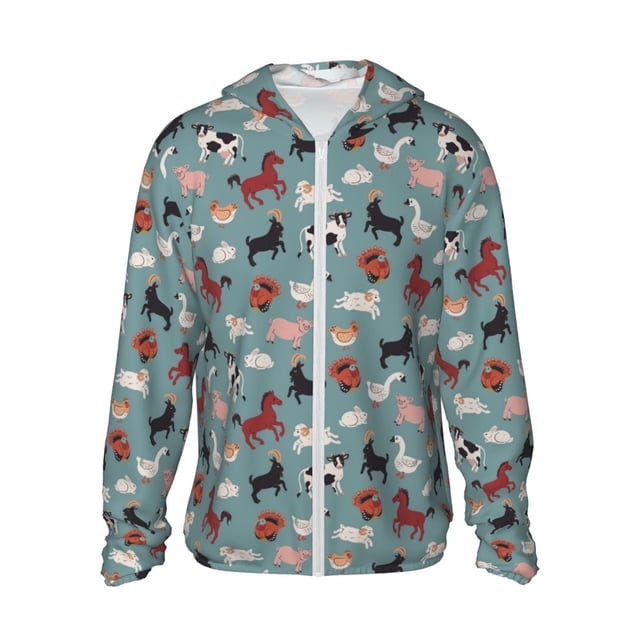 Balery Farm Animals 1 Sudadera ligera de manga larga con capucha y protección solar UPF 50+ para hombre y mujer, ideal para pesca y running-Small
