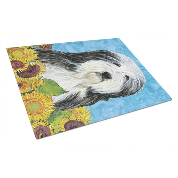Caroline's Treasures Bearded Collie Glass Cutting Board Large