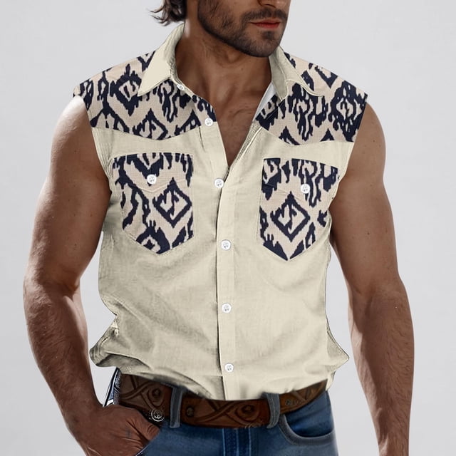 Camiseta sin mangas con cuello vuelto para hombre, estilo informal, con estampado del Día de la Independencia, cuello vuelto, sin mangas, bolsillos, deportiva, de poliéster
