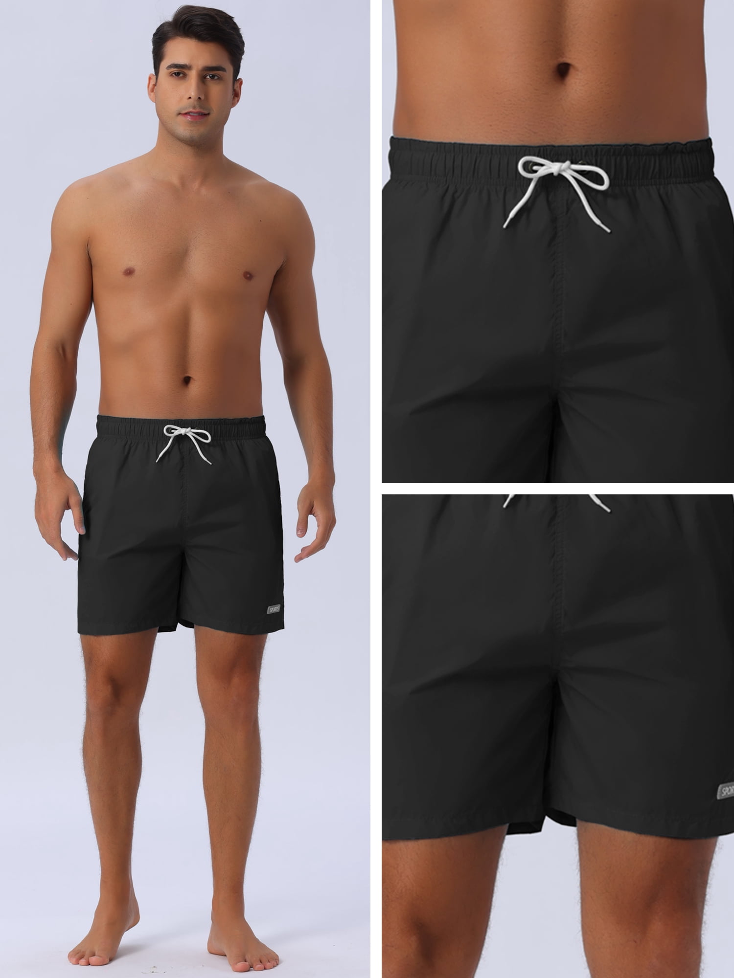 DARING DIVA Men's Summer Drawstring Elastic Waist Mesh Lining Solid Board Shorts 32 Black