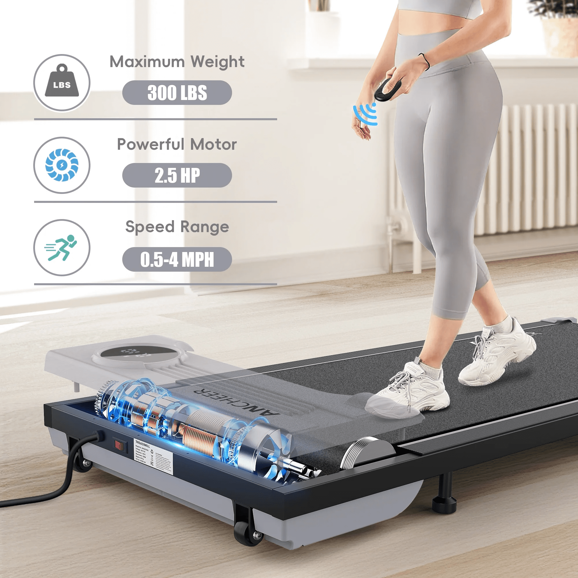 Walking Pad Treadmill&Under Desk Treadmill for Home&Office, Speed Range 0.6~4mph, 300 lbs Weight Capacity