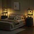 thumbnail image 6 of Satifur Tall Nightstand with Charging Station and LED Lights, Bedside Table with Bookshelf,3 Fabric Drawers, Black Oak, 6 of 8