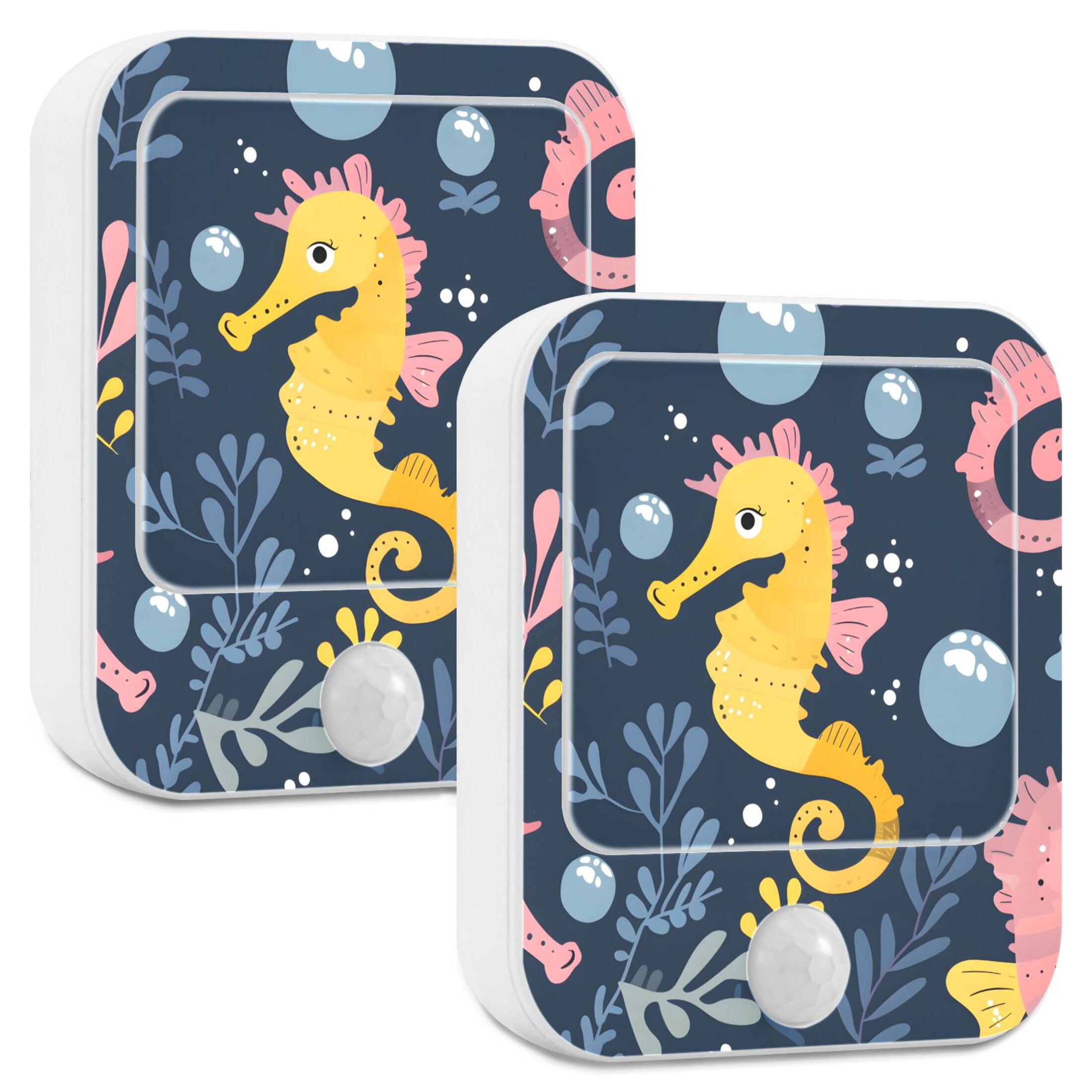 Seahorse Bubble Night Lights Plug into Wall LED with Auto Light Sensor Warm Light for Kids Hallway Bedroom Living Room Kitchen Bathroom Set of 2