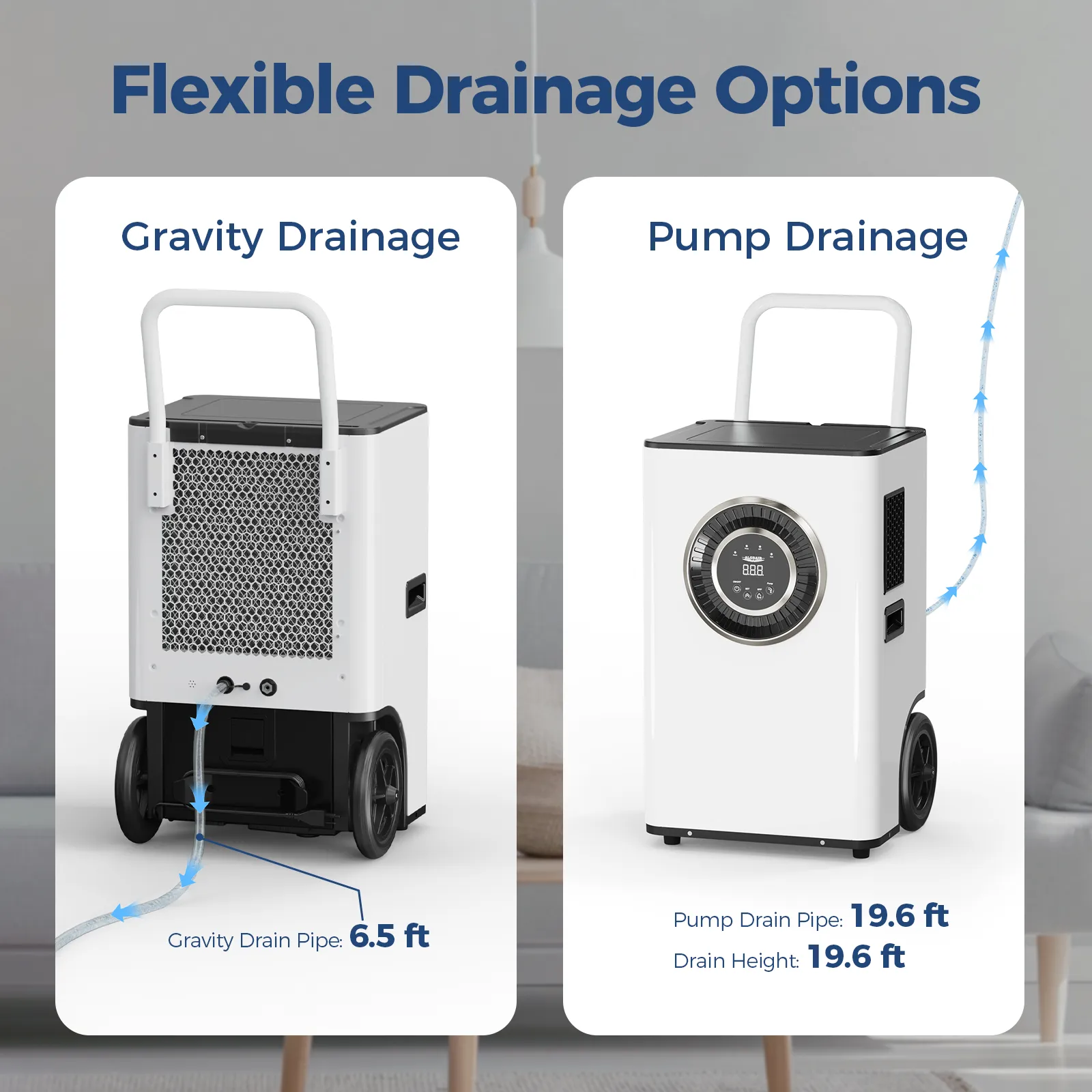 ALORAIR 145 PPD Commercial Dehumidifier with Pump & Drain Hose, SLGR Tech Dehumidifiers for Large Room, Basement, Warehouse Water Damage Restoration, Industrial Space to 1,500 Sq.Ft  ,5 Years Limited
