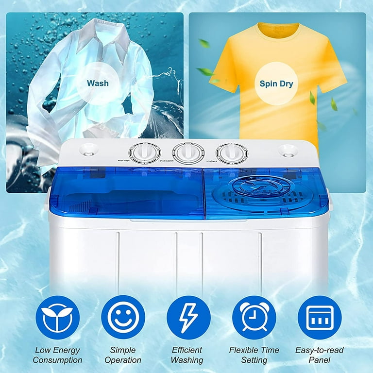COSTWAY Portable Washing Machine, Twin Tub 13Lbs Capacity Washer 8Lbs and  Spinner 5Lbs with Control Knobs, Timer Function, Drain Pump, Compact  Laundry
