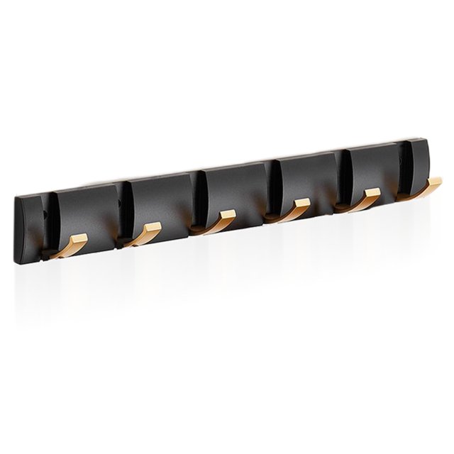 Colgador de puerta plegable con 6 ganchos, gancho de almacenamiento reutilizable sin perforaciones, soporte para albornoz de toalla de baño para Almacenamiento y organización del hogar Oro negro Billuyoard HA063591-02B