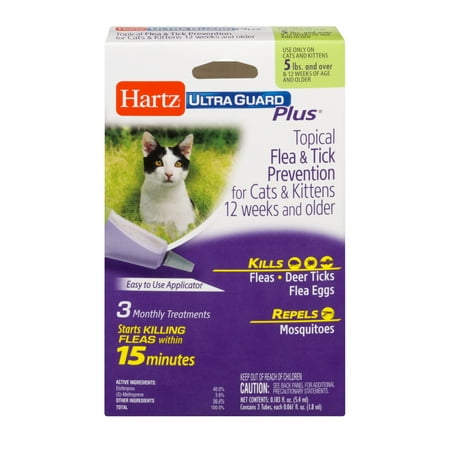 Hartz UltraGuard Plus Topical Flea & Tick Prevention for Cats & Kittens, 3 Monthly (Best Flea Treatment For Cats And Kittens)