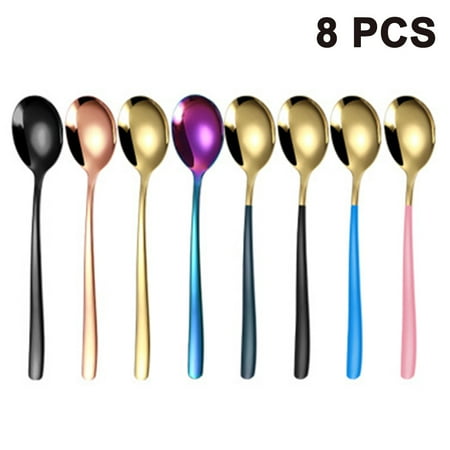 

Xelparuc Colorful Dinner Spoons Set Stainless Steel 8-Piece Table Soup Spoons Ice Cream Spoon Ice Cream Dessert Spoon Creative Tableware Dishwasher Safe