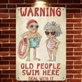 thumbnail image 5 of Funny Metal Pool Sign "Old People Swim Here" - Vintage Rustic Wall Decor for Pool, Patio, Humorous Outdoor Sign with Retro Design and Playful Characters, Summer Artwork Decor, 8x12 Inch, 5 of 9