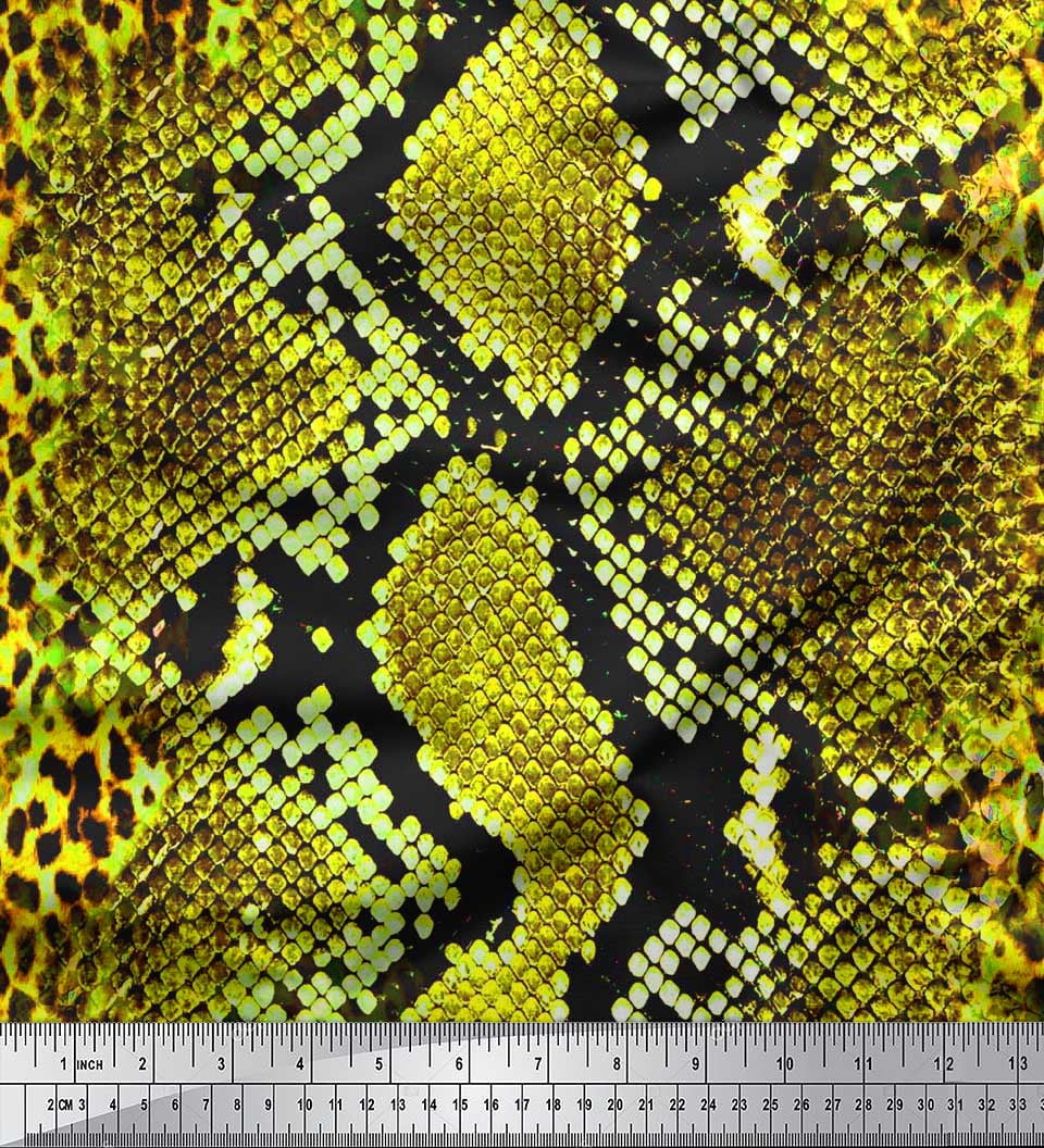 Soimoi Green Cotton Duck Fabric Leopard & Snake Animal Skin Print ...