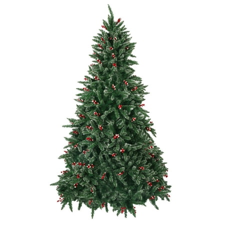 KARMAS PRODUCT 7ft Christmas Tree with 1390 Snow Flocked Tips Full Tree with Decorations Simulated Fruit Tree for Xmas Day New