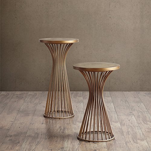INK+IVY Mercer Accent Table - Wire Frame Pedestal Base, Round Top Modern Mid-Century Hour Glass Retro Design, 30" High, Bronze