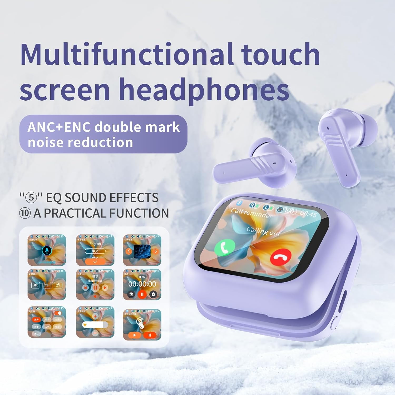 XIHAMA Touch screen earbuds Wireless Earbuds - Active Noise Cancelling Earbuds ANC with Smart Touch Screen - Ear Earbuds with Wireless Charging Case LED Display Deep Bass Earphones Headset with Built