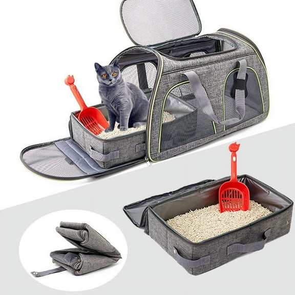 Foldable Cat for Travel Litter Tray Leakproof with Zipped Lid Portable Cat Toilet for Hotel Car Outdoors 35 X 45cm