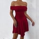 thumbnail image 4 of Vestido Corto de Cóctel con Hombros Descubiertos, Dobladillo Fruncido y Corsé Fruncido para Mujer Rojo Vino XS, 4 of 10