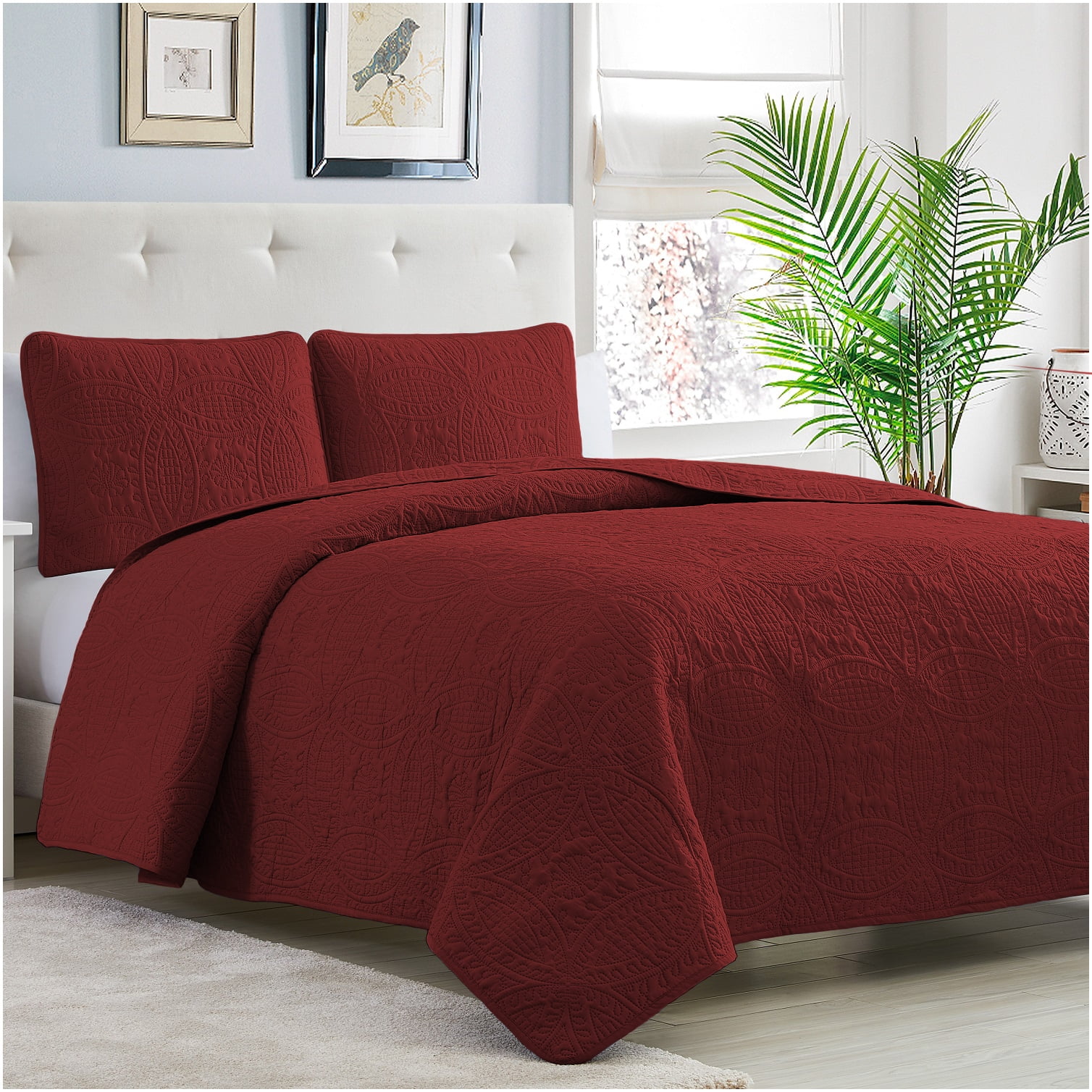Details about   3pcs Cotton Reversible Quilt Set Summer Comforter Bedspread Coverlet Bed Cover 