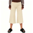 thumbnail image 6 of Women's Loose Soft Wide Leg Pants for Women with Elastic Waist, Stretchy Flowy Fit, Casual Lounge and Yoga, Dressy Business or Beach, Womens Cropped Trousers | UKHCCC,Beige L, 6 of 8