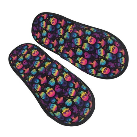 

Bingfone Skull mushroom colorful House Slippers for Women Men with Soft Rubber Sole Slip On for Indoor/Outdoor-Large