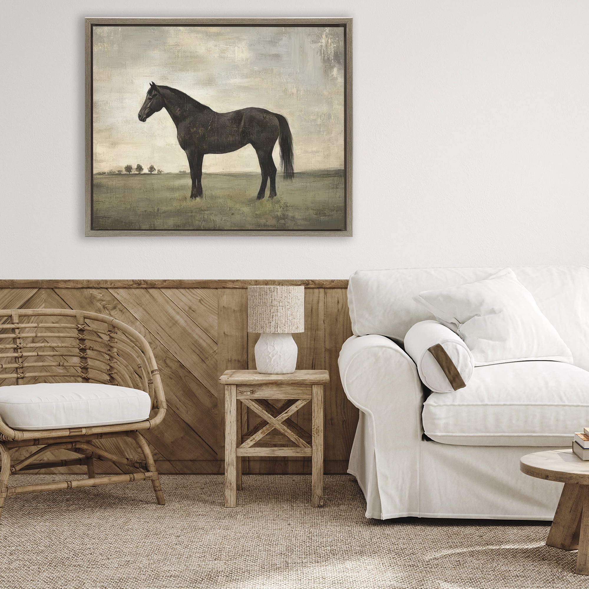 Stupell Industries Distressed Horse Portrait Brown Framed Floater Canvas Wall Art, design by Petal Prints Design