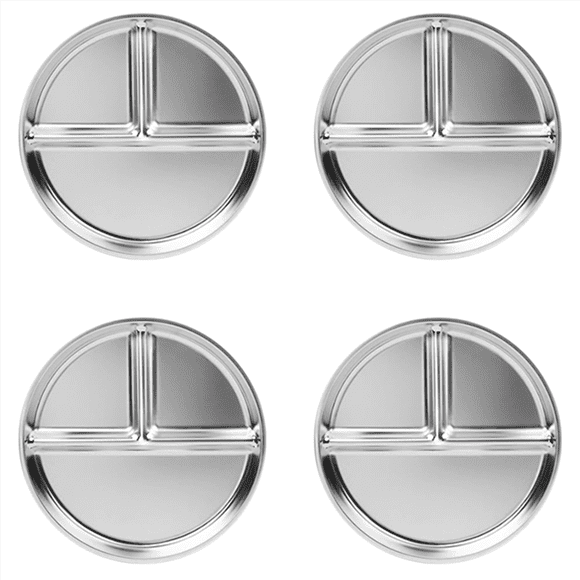 Stainless Steel Kids Plates 4 Packs,9Inch Portion Control Plate Divided Plates for Adults Bariatric Weight Loss Diabetic