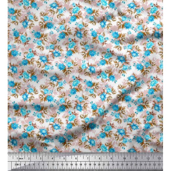 Soimoi Cotton Duck Fabric Flower & Leaves Watercolor Print Fabric by The Yard 42 Inch Wide