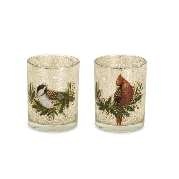 Melrose 6 Piece Cardinal and Chickadee Votive Candle Holder Set