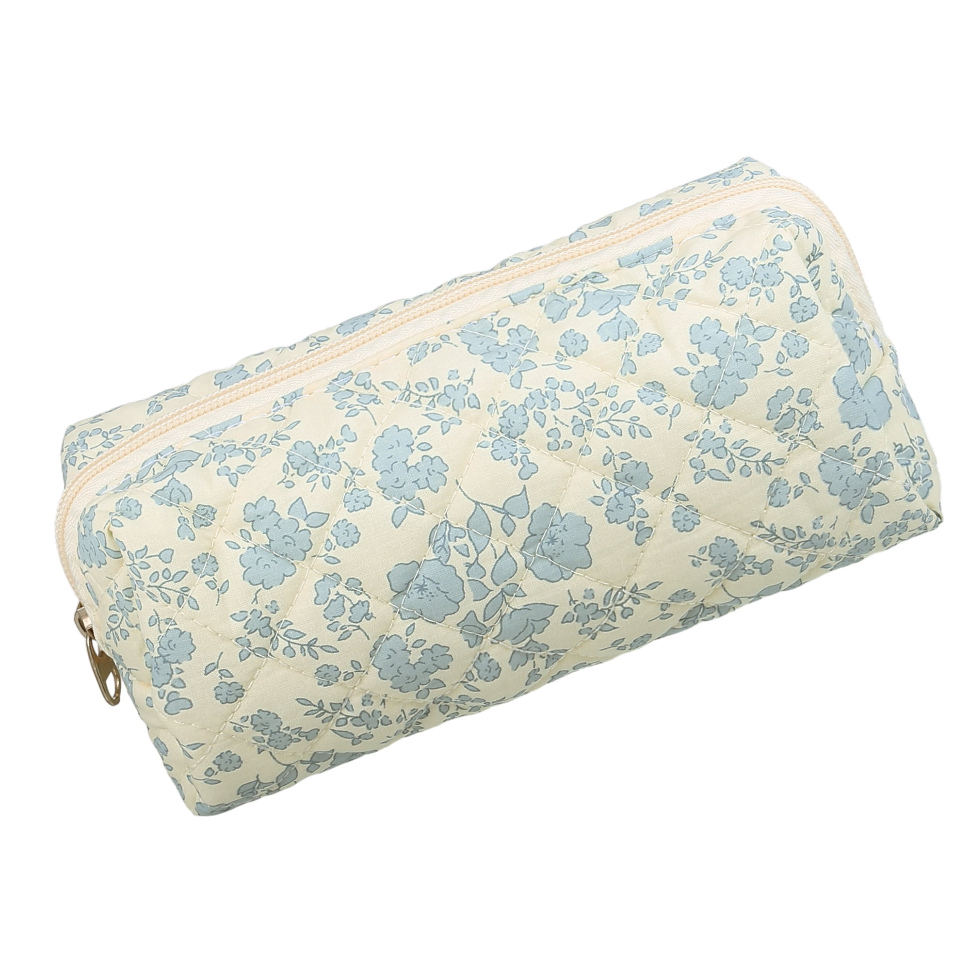 Unique Bargains 1 Pc Durable Small Quilted Makeup Bag White Blue