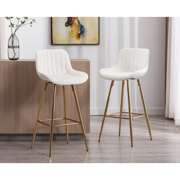 Guyou 32" Swivel Bar Stools Set of 2, Modern Velvet Upholstered Counter Height Bar Chair with Back and Footrest for Kitchen Island Bar, Beige