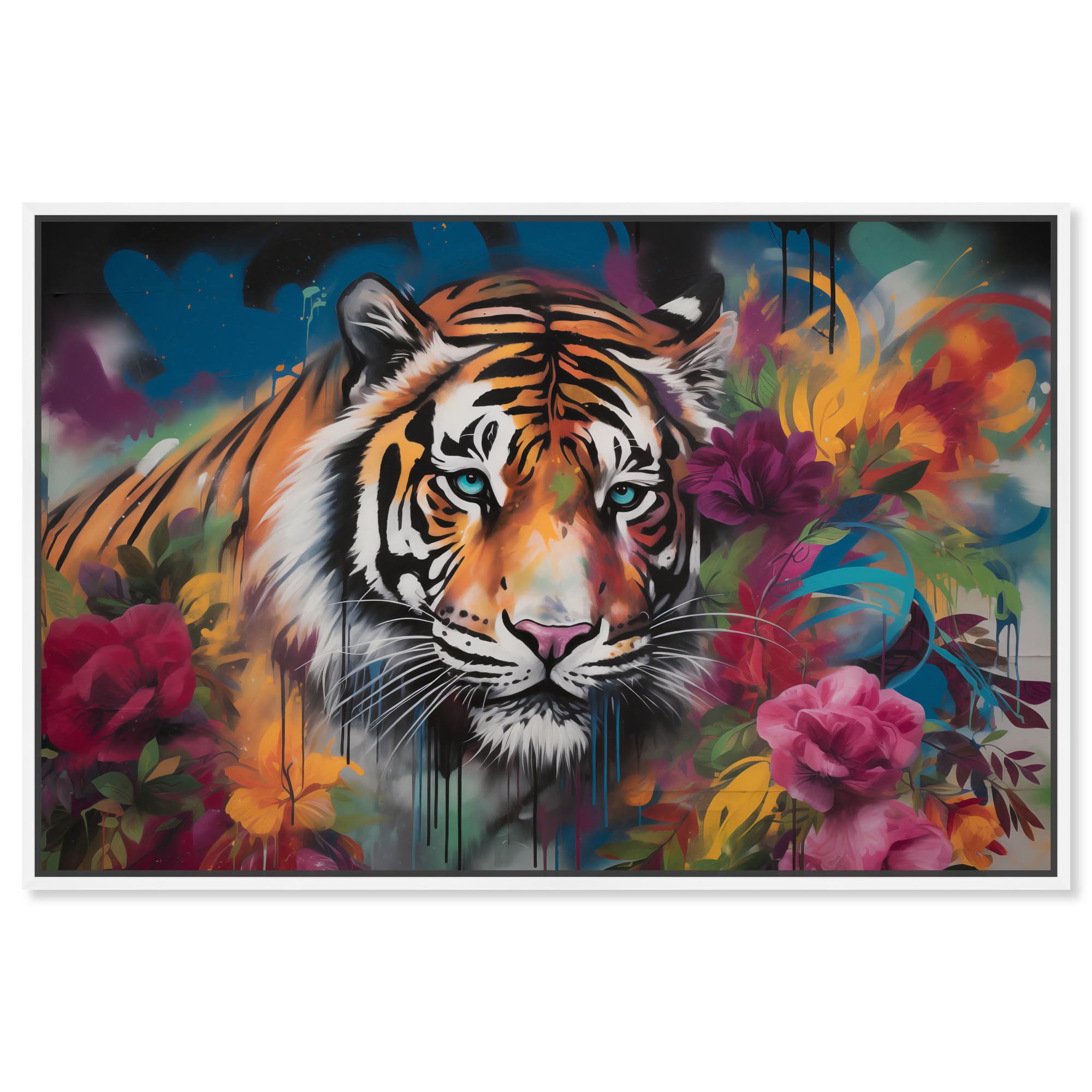 Jungle of Colors I Canvas Glam Urban Art by Art Remedy, White Frame, 54" x 36"
