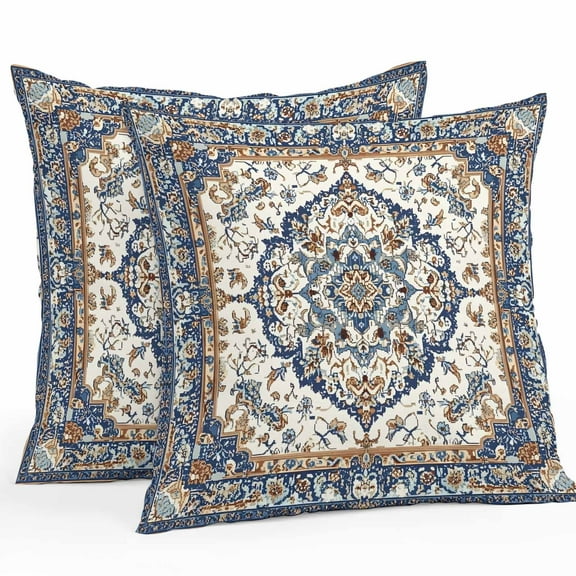 Vintage Floral Outdoor Pillow Covers Pack of 2 Navy Brown Classical Bohemian Style Waterproof Throw Pillow Covers Decorative Cushion Cases for Patio Garden Tent Balcony Couch 20x20 inch