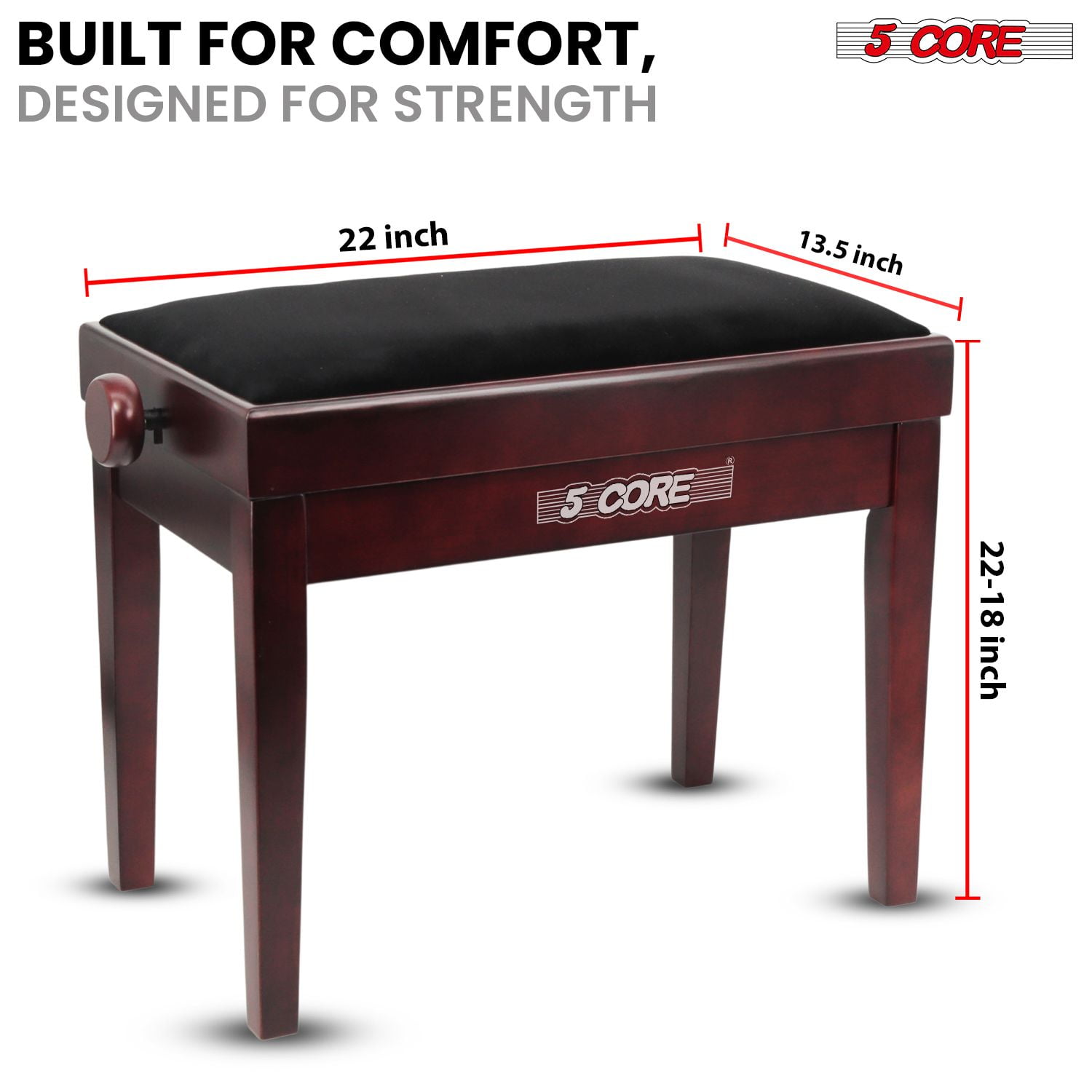 Adjustable Piano Bench Thick 3.25" Solid Wood Keyboard Stool Heavy Duty Musician Chair